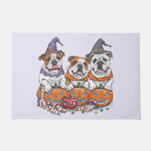 Halloween Engelse Bulldogs Pumpkin Deurmat (Voorkant)