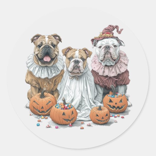 Halloween Engelse Bulldogs Pumpkin Ronde Sticker (Voorkant)