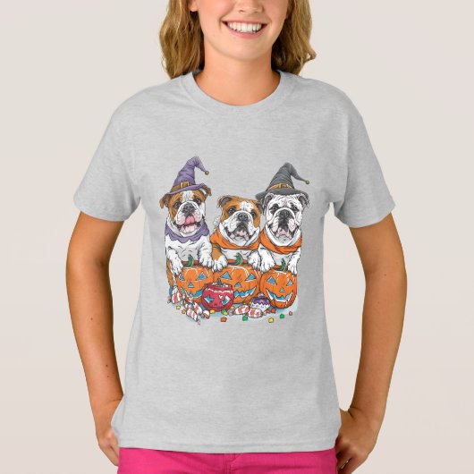 Halloween Engelse Bulldogs Pumpkin T-shirt (Voorkant)