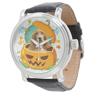 Halloween English Cocker Spaniel Dog Pumpkin Horloge