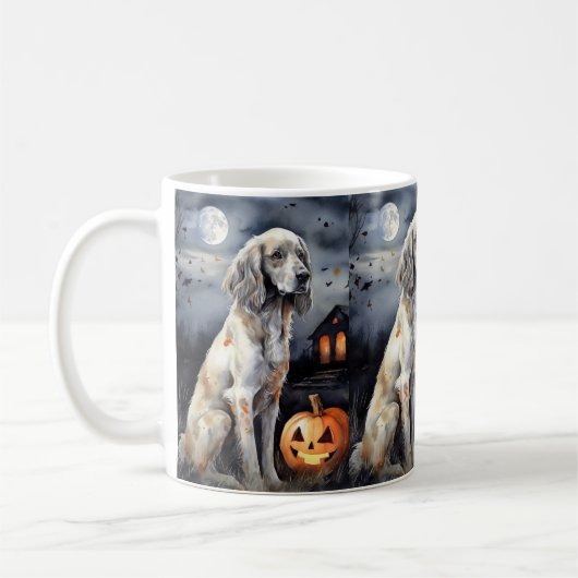 Halloween English Setter with Pumpkins Scary Koffiemok (Links)