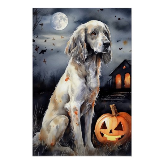 Halloween English Setter with Pumpkins Scary Perfect Poster (Voorkant)