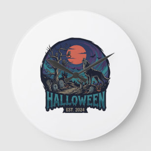 Halloween Est Huilende Wolf Rode Maan Zombie Hand_ Grote Klok