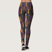 Halloween Evergreen Trees Pattern Black Sinaasappe Leggings (Achterkant)