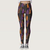 Halloween Evergreen Trees Pattern Black Sinaasappe Leggings (Voorkant)