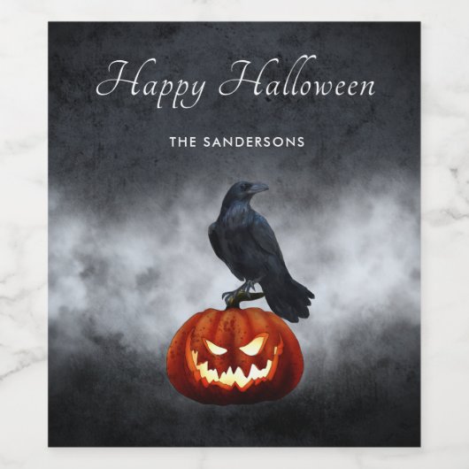 Halloween Evil Pumpkin en Raven Personalized Wijn Etiket (Enkel label)