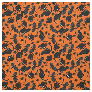 Halloween Fabric met zwarte katten en spinnen Stof