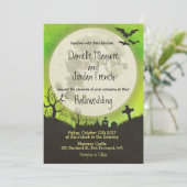 Halloween faire-part de mariage en vert avec lune (Debout devant)
