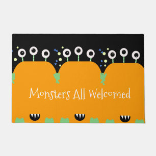 Halloween familie oranje monster kostuum grappig deurmat