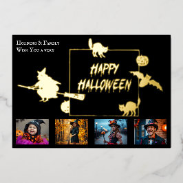 Halloween Familie Vier Fotocollage Folie Uitnodiging