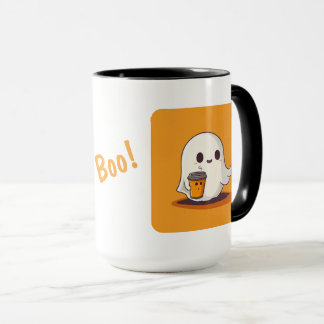 Halloween Fantôme avec tasse de café et Boo!