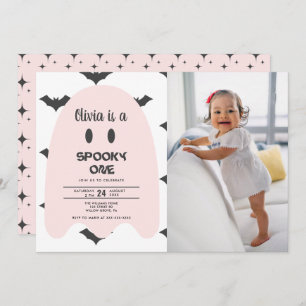 Halloween Fantôme rose 1er Anniversaire Invitation