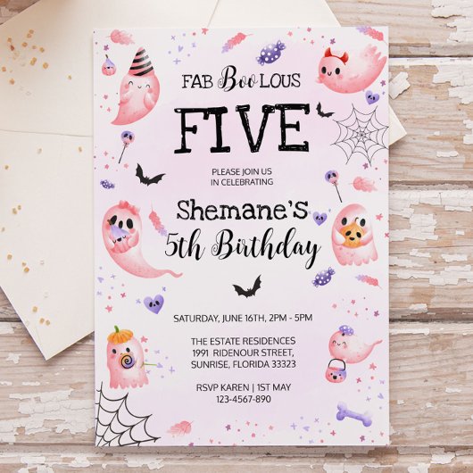 Halloween Fantôme Rose Invitation Anniversaire