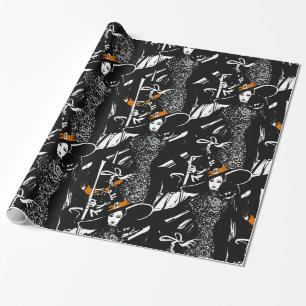 halloween fashionillustratie met een bezem cadeaupapier