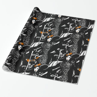 halloween fashionillustratie met een bezem cadeaupapier