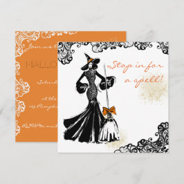 halloween fashionillustratie met kant patroon kaart