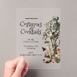 Halloween Feest Costume & Cocktails Roze Bloemen Acryl Uitnodigingen