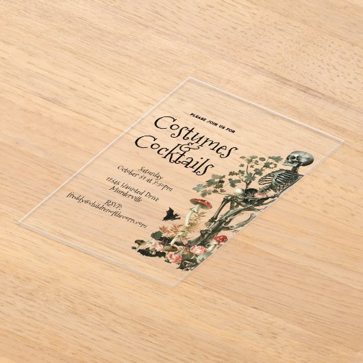 Halloween Feest Costume & Cocktails Roze Bloemen Acryl Uitnodigingen (Laagn)