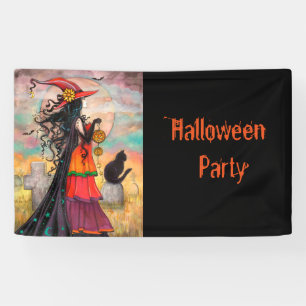 Halloween-feest Heks en Kat Fantasie Kunst Spandoek