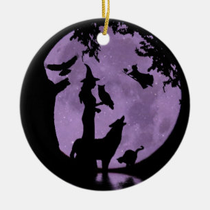 Halloween Feest Heksen Uil en Wolf Keramisch Ornament