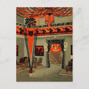 Halloween Feest Jack O Lantern Pompoen Zwarte Kat Briefkaart