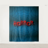 Halloween Feest Rood Horror Spinnenweb Blauw Griez Wandkleed (Voorkant)