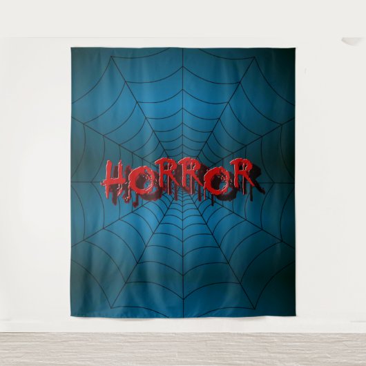 Halloween Feest Rood Horror Spinnenweb Blauw Griez Wandkleed (Voorkant)