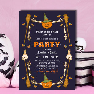 Halloween-feest Skelet Hand Heks Bezem Gotisch Kaart