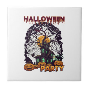 Halloween Feest Spoken Huis Boom Pompoenen Zwart  Tegeltje
