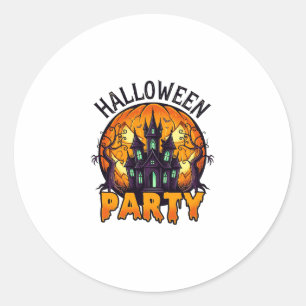 Halloween Feest Spoken Huis Pompoen Vleermuizen_1 Ronde Sticker