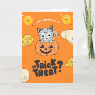 Halloween Feest Trick Or Treat Kat Pompoen Vakanti Feestdagen Kaart