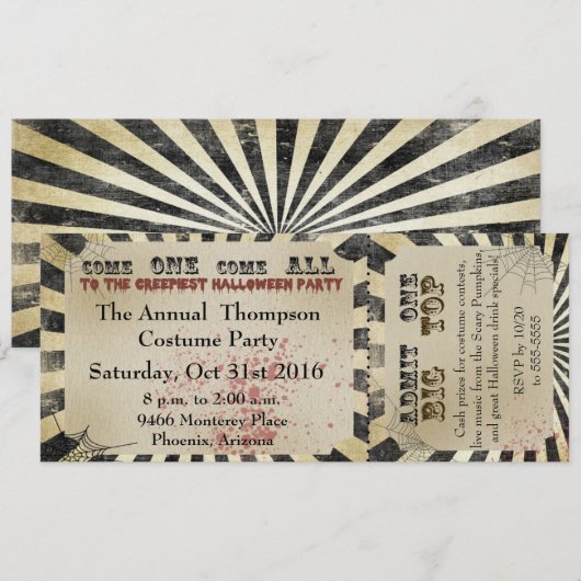 Halloween Feest Uitnodiging Circus Ticket (Voorkant / Achterkant)