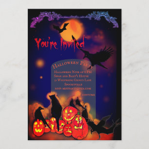 Halloween Feest Verlichte Pompoenen Raven Zwart Ka Kaart