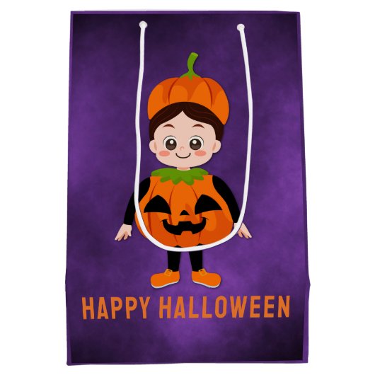 Halloween Feest voor Kinderen Pompoen Medium Cadeauzakje (Achterkant)
