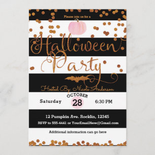 Halloween Feest Zwart Wit Roze Oranje Chic Kaart