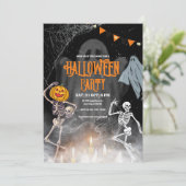  Halloween-feestuitnodiging, Halloween Skeleton Kaart (Staand voorkant)