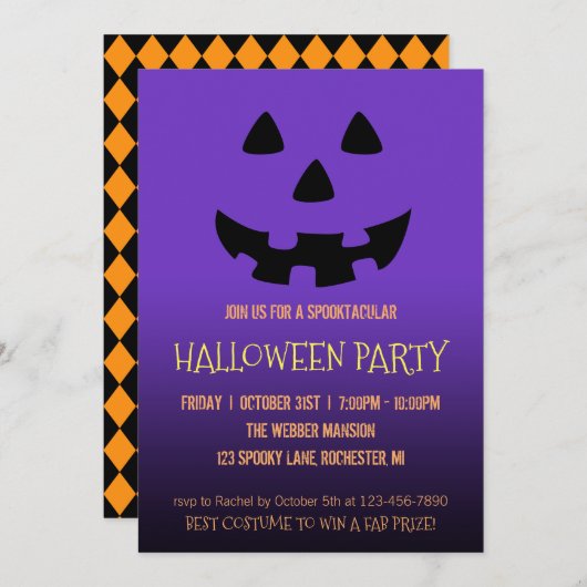 Halloween-feestuitnodiging Jack O' lantaarn gezich Kaart (Voorkant / Achterkant)