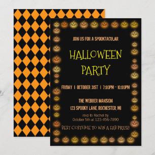 Halloween-feestuitnodiging jack o' lantaarn lijst kaart