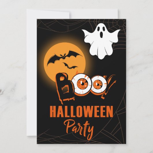Halloween Feestuitnodiging met Ghost Boo en Moon Kaart (Voorkant)