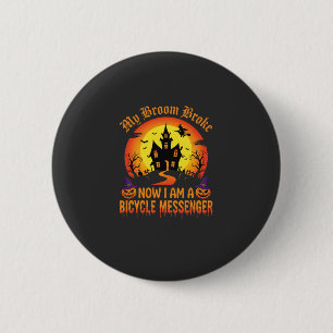 Halloween Fiets Boodschappen Heks Bezem Gebroken D Ronde Button 5,7 Cm