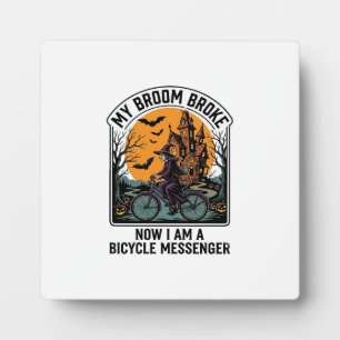 Halloween Fietspostbode Grappige Heksenbezem Gebro Fotoplaat