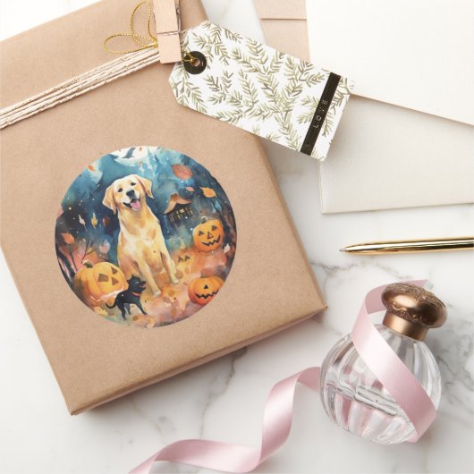 Halloween Fins lup met pompoenen eng Ronde Sticker (Geschenken)