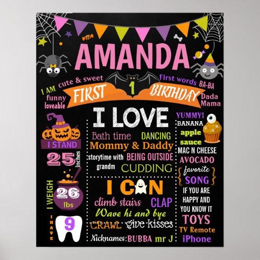 Halloween First Birthday chalkboard-tekenmeisje Poster (Voorkant)