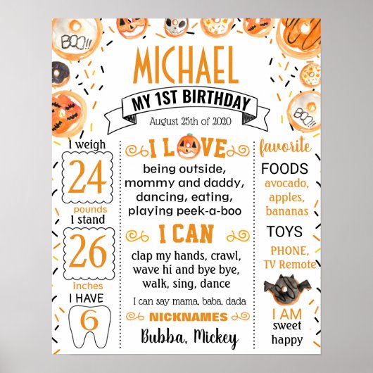 Halloween First Birthday Milestone-teken Poster (Voorkant)