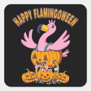 Halloween Flamingo Happy Flamingbetween Kinder Vierkante Sticker