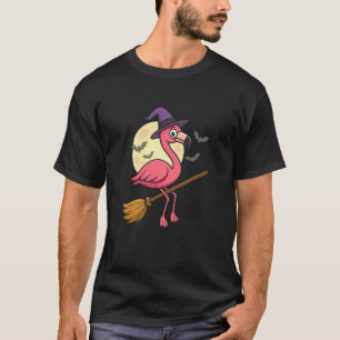 Halloween Flamingo Heksenbezem Grappig T-shirt