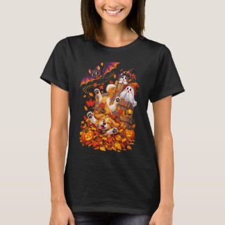 Halloween Flamingo Hond Kat Houten Boot Oceaan Rit T-shirt