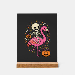 Halloween Flamingo Skelet Snoep Emmer Vector Afbee Acryl Bord