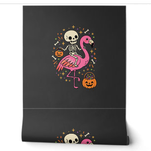 Halloween Flamingo Skelet Snoep Emmer Vector Afbee Behang