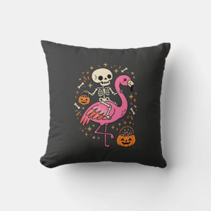 Halloween Flamingo Skelet Snoep Emmer Vector Afbee Kussen
